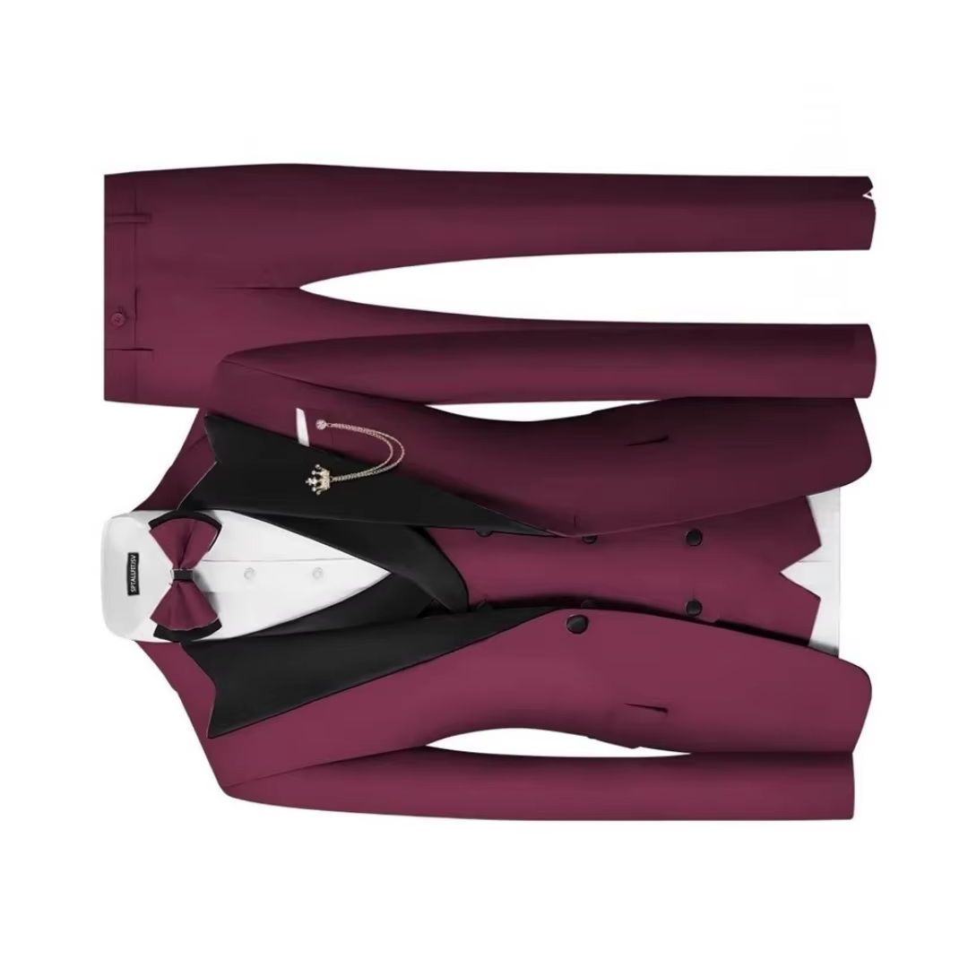 Men Formal Wear For Dinner - ชุดทักซิโด้ผู้ชายทรงสลิมฟิต 3 ชิ้น แบบกระดุมสองแถว สำหรับงานแต่งงาน งานพรอม