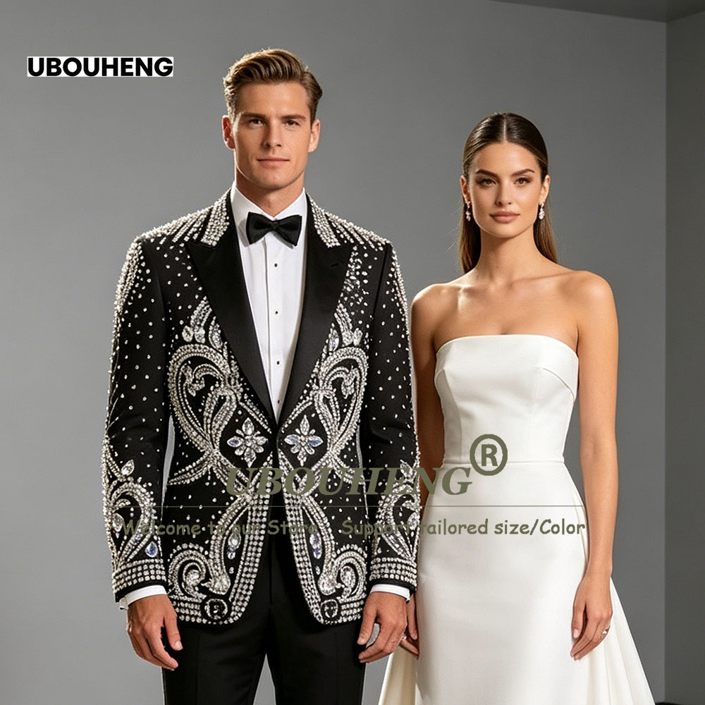 Men Formal Wear For Dinner - ชุดสูทแต่งงานสุดหรูสำหรับผู้ชาย ประดับเพชร ชุดเบลเซอร์งานพรอมแบบสั่งตัด ชุดทักซิโด้เจ้าบ่าว 2 ชิ้น