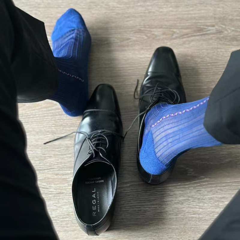 Men Formal Party Wear Dress - ถุงเท้าผู้ชายสีน้ำเงิน-ดำ สำหรับชุดทางการ ถุงเท้าบางเฉียบ แฟชั่นเซ็กซี่ แปลกใหม่ โปร่งใส