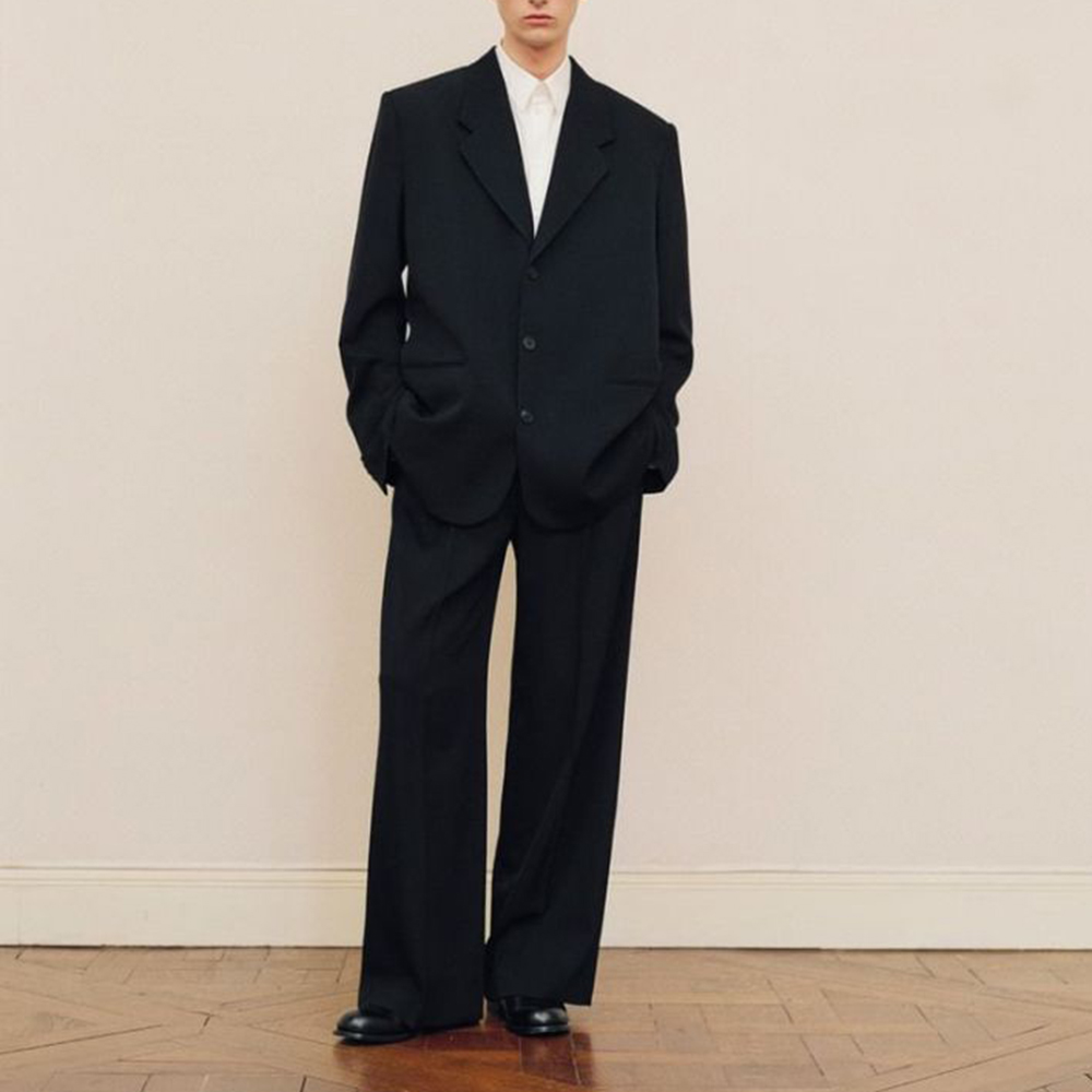 Men Formal Wear Pants - ชุดสูทผู้ชายสีดำทรงโอเวอร์ไซส์ กระดุมแถวเดียว แฟชั่นลำลอง สไตล์ทางการ ชิค เหมาะสำหรับธุรกิจ