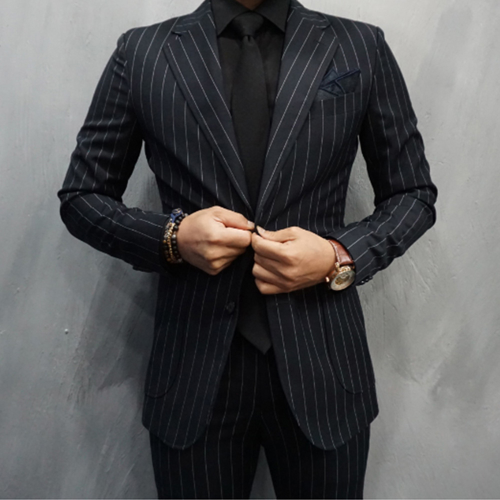 Large Men Formal Wear - สีดําลายผู้ชายชุด Single-Breasted Blazer สํานักงานธุรกิจอย่างเป็นทางการสวมใส่ SLIM FIT