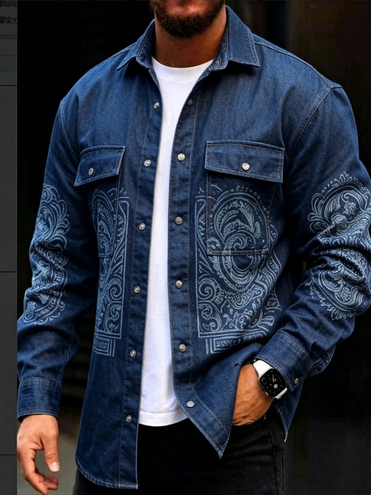 เสื้อเชิ้ตยีนส์ลายพิมพ์เพสลีย์ - Men'S Ethnic & Formal Designer Wear Studio S บทวิจารณ์และราคา
