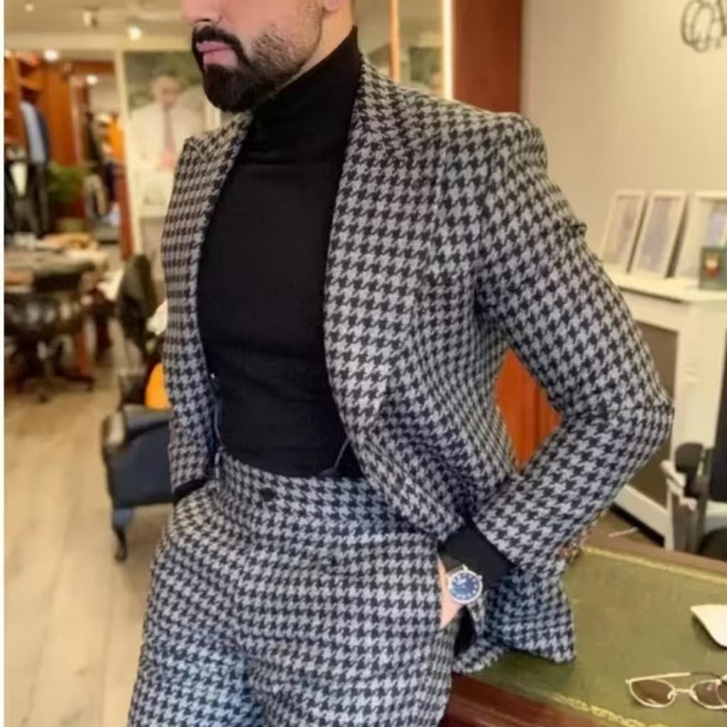 ชุดสูทผู้ชายลายฮาวด์ทูธสไตล์วิ - Men Formal Wear Pants บทวิจารณ์และราคา