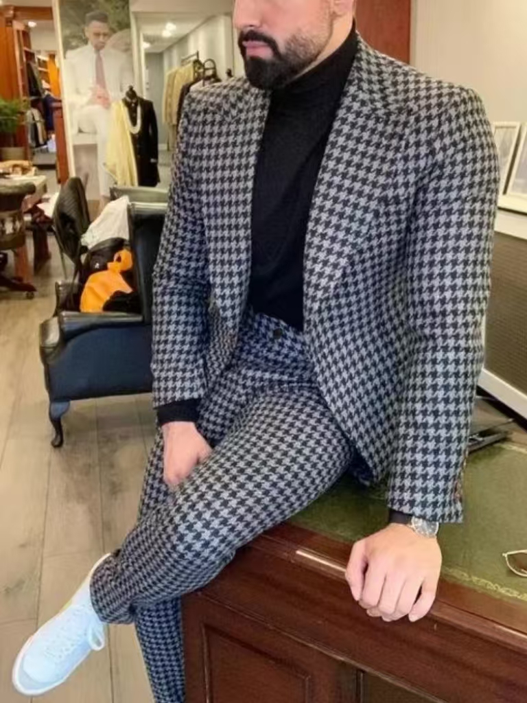 ชุดสูทผู้ชายลายฮาวด์ทูธสไตล์วิ - Men Formal Wear Pants บทวิจารณ์และราคา