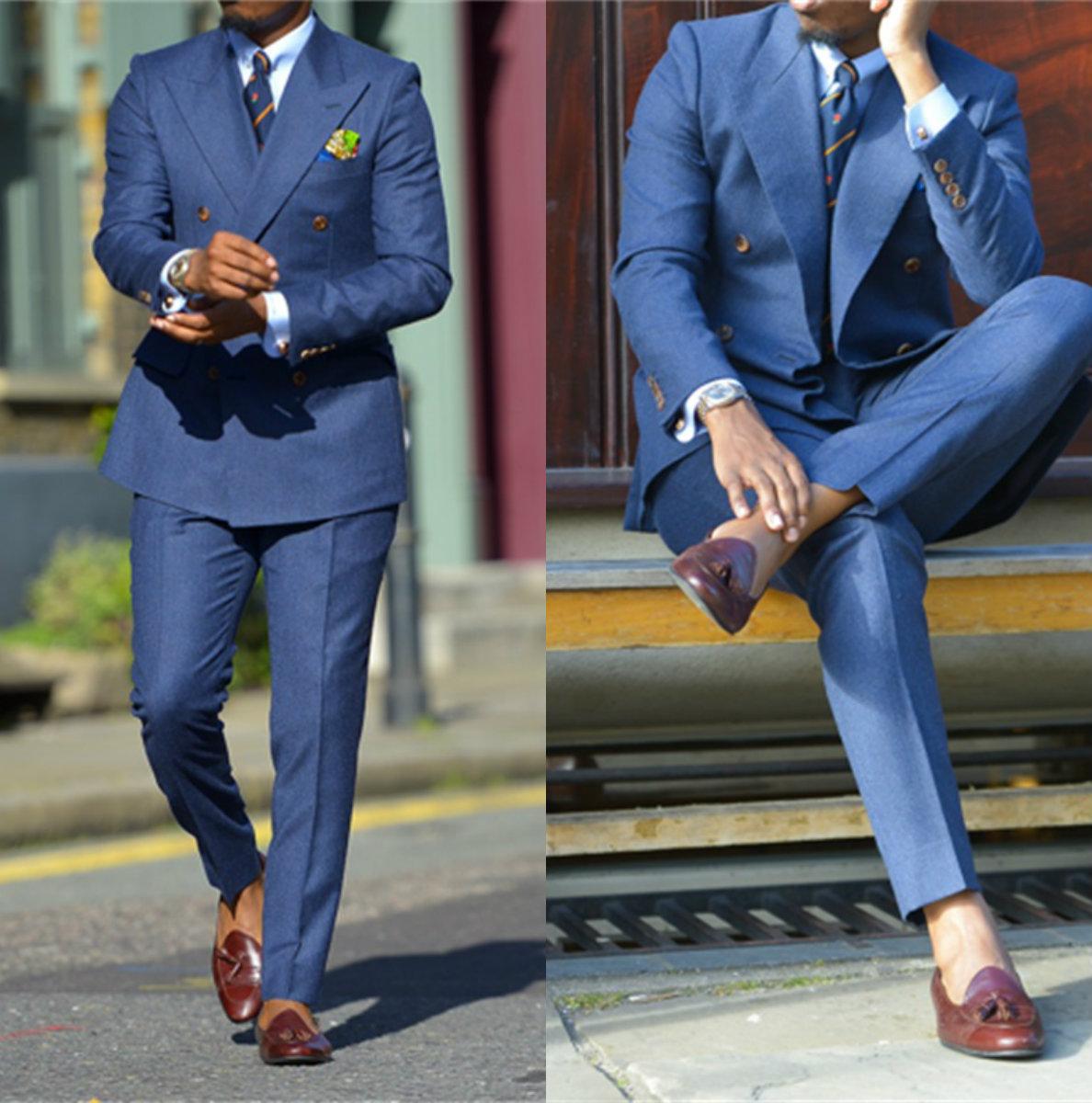 สีน้ำเงินเข้มอย่างเป็นทางการบุ - Men Formal Wear Pants บทวิจารณ์และราคา