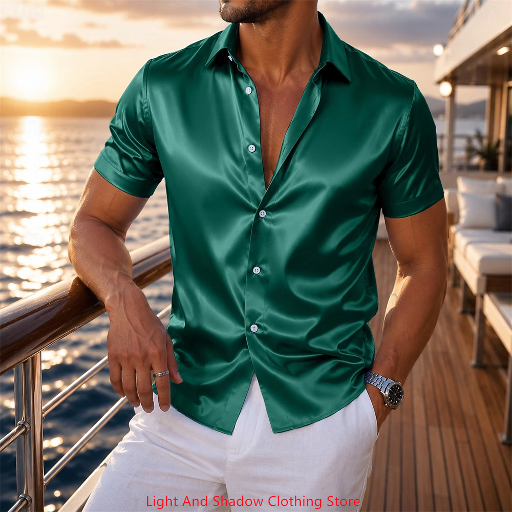 เสื้อเชิ้ตผู้ชายแขนสั้นผ้าซาติ - Men Formal Party Wear Dress บทวิจารณ์และราคา