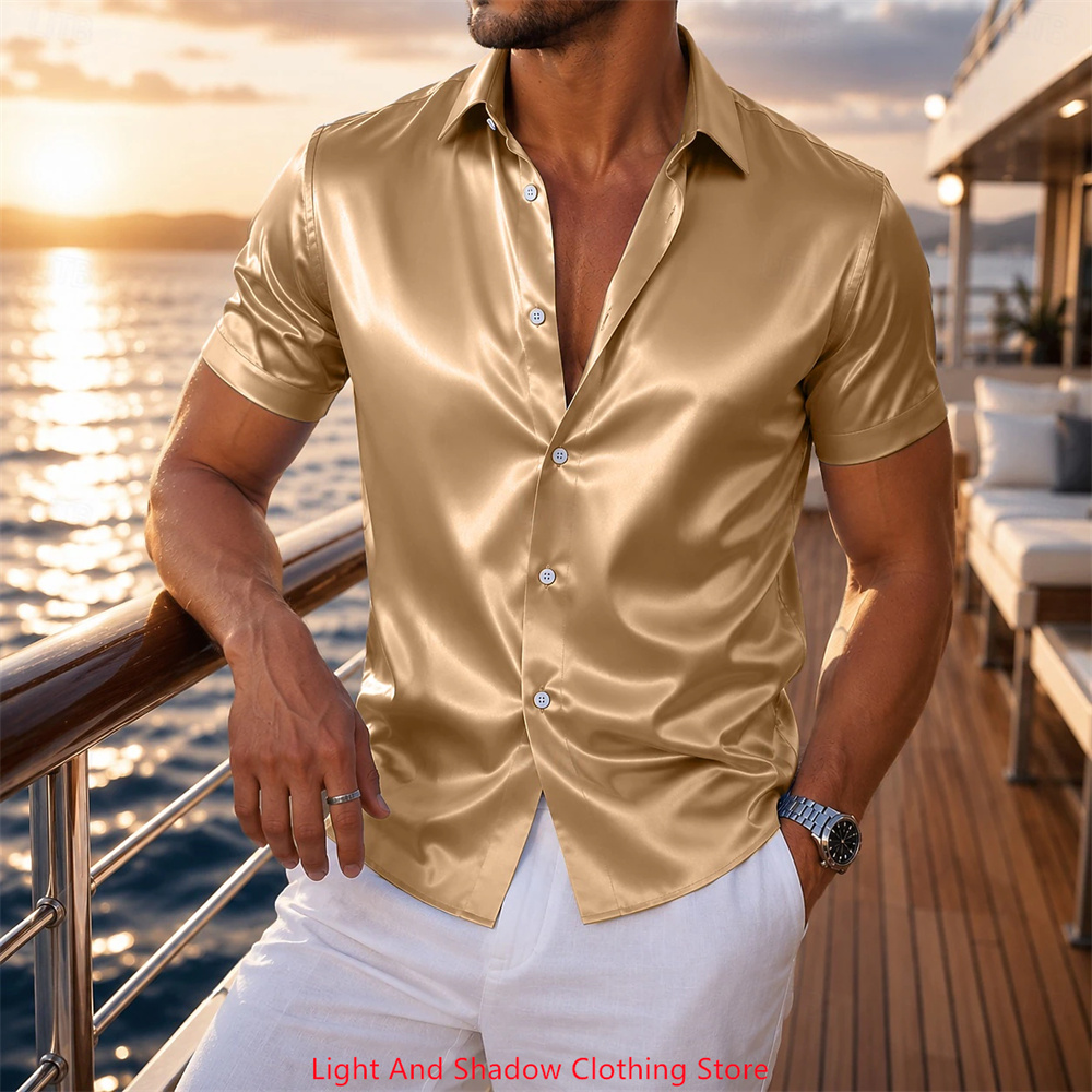 เสื้อเชิ้ตผู้ชายแขนสั้นผ้าซาติ - Men Formal Party Wear Dress บทวิจารณ์และราคา