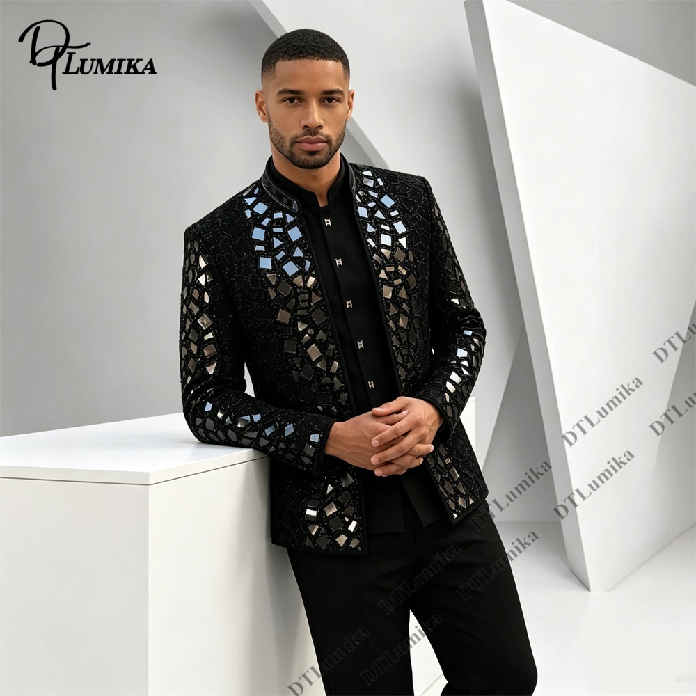 ชุดสูทผู้ชายสีดำคอจีน ประดับกร - Men Formal Wear Pants บทวิจารณ์และราคา