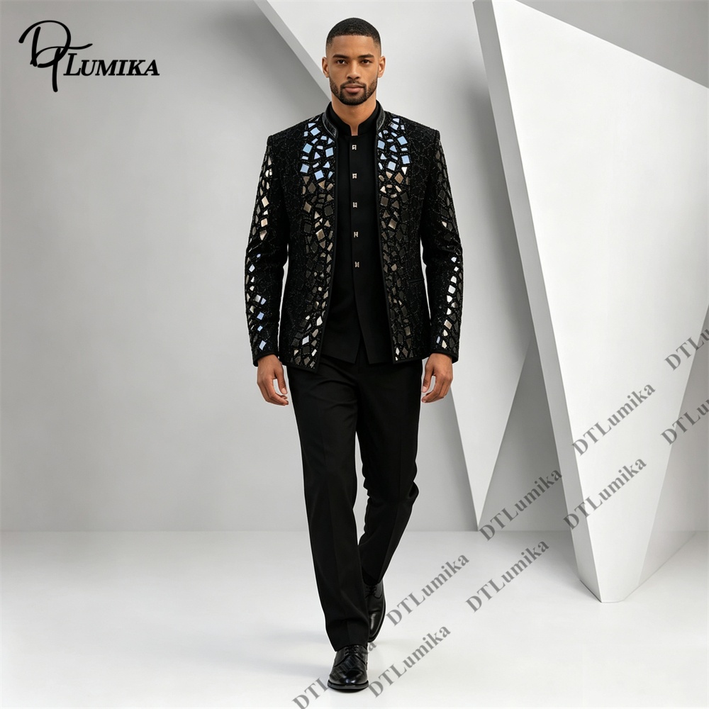 ชุดสูทผู้ชายสีดำคอจีน ประดับกร - Men Formal Wear Pants บทวิจารณ์และราคา