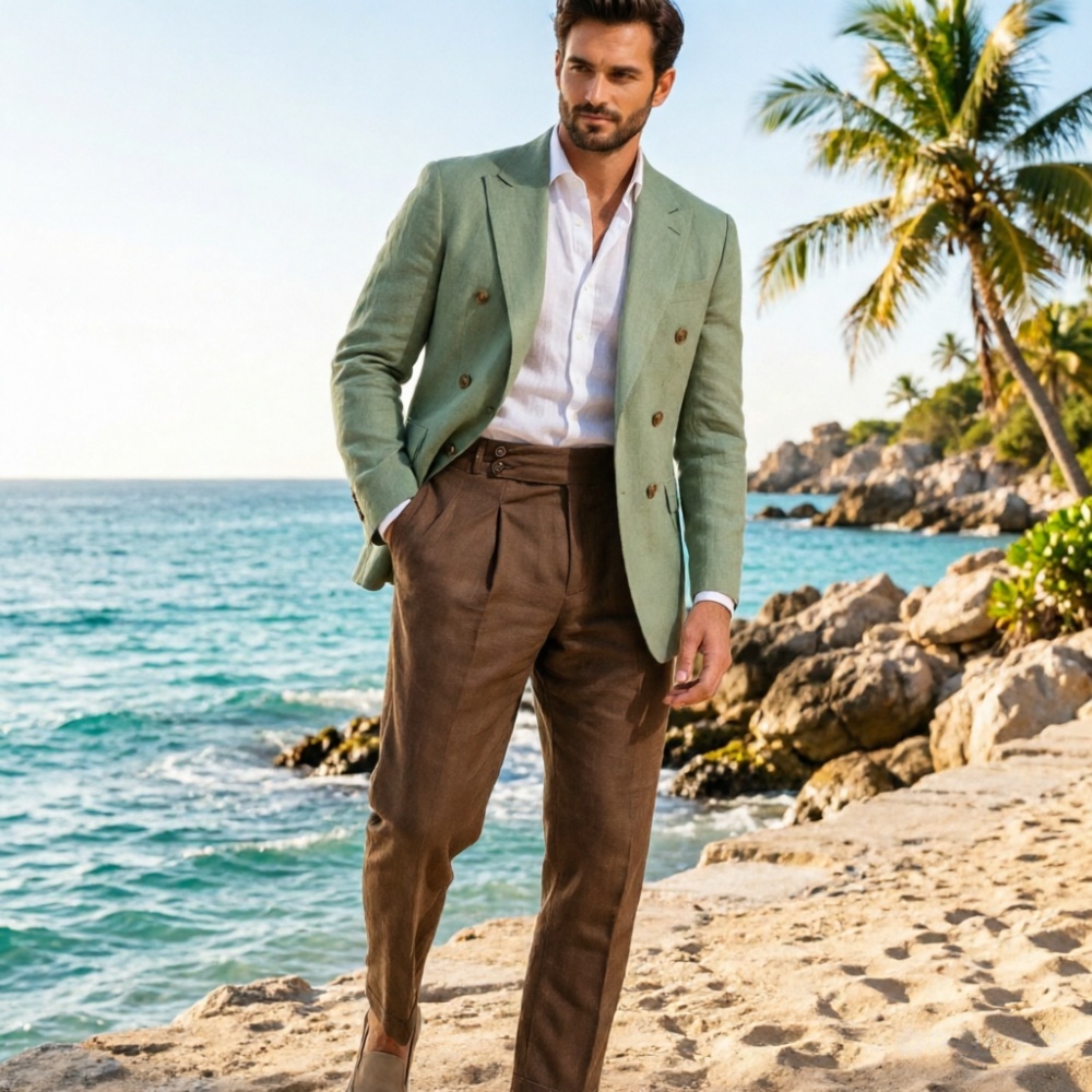 ชุดสูทผู้ชายสีเบจ 2 ชิ้น ผ้าลิ - Men'S Holiday Formal Wear บทวิจารณ์และราคา